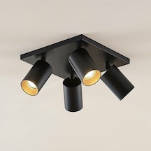 Rsylight Metal Hareketli Modern Siyah Kare 4Lü Led Spot Avize Günışığı Ampullü
