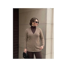 Onno Style Women Çelik Örgü Klasik Jakarlı Ceket Vizon
