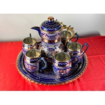 Bakır Ayran Ve İçecek Seti 6 Kişilik Moskova Bardak Yuvarlak Teps