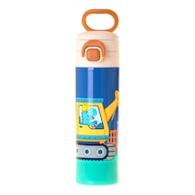 Kaukko Kids 520 Ml Dinazor Ve İş Makinesi Baskılı Mavi - Sarı Erkek Çocuk Çelik Termos Matara Çift İçim Kilitli Kapak - L5372