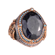 925 Ayar Gümüş Yüzük, Doğal Safir Taşı İle, El Yapımı Vintage Tasarım, Erkek İfadesi Yüzüğü Gümüş