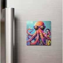 Octopus - Ahtapot - Güneş Gözlüklü Style - Buzdolap Magneti - 9x9 Cm