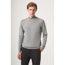 İmza Gri Balıkçı Yaka Uzun Kol Örme Comfort Fit Pamuklu Kazak 1012265001