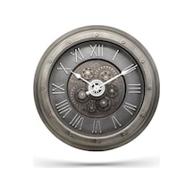 Premium Serisi Antik Eskitme Kadranlı Döner Çarklı Ev Ve Ofis Duvar Saati Kabartma Roma Rakamlı 40 Cm Gri 0240-keçe-şekilli-48cm