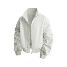Amerikan Tarzı Dik Yakalı Pilot Ceketi Erkekler İçin Sağlam Beyzbol Ceketi Beyaz