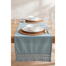 Mineral Blue Lacy Pamuklu Dantelli Runner 40x150 Cm Mavi