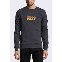 Kiss Logo Baskılı Füme Antrasit Erkek Örme Sweatshirt