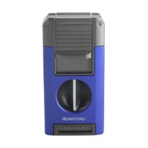 Quantoro Çift Torch Pürmüz V-cut/delicili/iğneli Mavi-gunmetal Metal Puro Çakmağı - Trz1093
