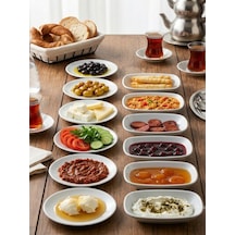 Gürallar 12 Parça Beyaz Çok Amaçlı Kahvaltılık Meze Ve Çerezlik Seti - 6 Yuvarlak 15cm + 6 Dikdörtgen 14x8cm