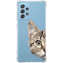 Samsung Galaxy A52 Uyumlu Köşe Korumalı Antişok Kapak Catface Tasarımlı Şeffaf Silikon Kılıf