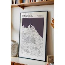 Edinburgh İskoçya Haritası Çerçeveli Tablo Lüks Salon Ofis Duvar Dekorasyonu Hediyelik Tablo