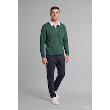 Defacto %100 Pamuk Relaxed Fit Kontrast Polo Yaka Cepli İnce Sweatshirt I3625ax26augn149 Yeşil-gn149