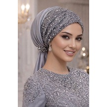 Gümüş Payetli Abiye Tokalı Bone / Hazır Duvak