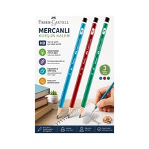 Siyah Kurşun Kalem Mercanlı 3 Adet Faber Castell Mercanlı Kurşun Tahta Kalem Hb Orta Dereceli Öğrenci Kalemi Okul Çok Renkli