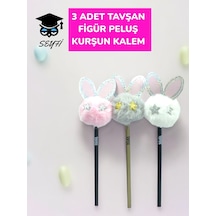 3 Adet Tavşan Figür Peluş Kurşun Kalem Çok Renkli