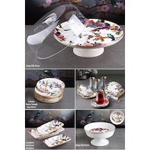 Flora 23 Parça Seramik Meyvelikli Pasta Sunum Tabağı Kombin Set - Kup105f Beyaz