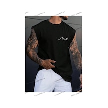 Startmore Unisex Dağ Silüet Baskılı Oversize Kolsuz Siyah