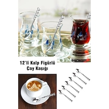 12'Li Kalp Figürlü Çay Kaşığı Paslanmaz Çelik Kaşık Seti Metal