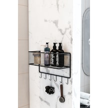 Metal Kancalı Banyo Sepeti Banyo Düzenleyici Organizer Duşluk Şampuanlık Banyo Köşesi Siyah