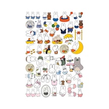 Tatlı Tavşan Sticker Seti - Etiket Seti Scrapbook Bullet Journal Çok Renkli