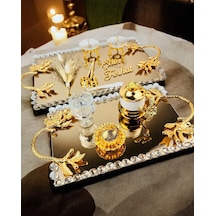 Amour Gold Lüks Swarovski Söz Nişan Tepsisi Siyah Siyah