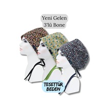 Tesettür Beden 3'lü Paket Sarı Beyaz Çıtır Sarmaşık Güller Sarı Mavi Lacivert Çıtır Cerrahi Bone Renkli