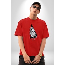 Poseidon Felsefe Pamuklu Bisiklet Yaka Unisex Oversize Boyfriend Dijital Baskılı Kırmızı T-shirt Kırmızı