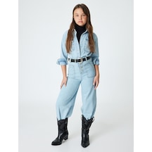 Koton Bol Paça Kot Pantolon Cepli Pamuklu - Wide Leg Jeans Lıght Indıgo 5wkg40103ad Açık Mavi