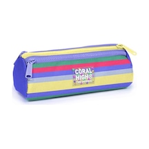 Coral High Kids Milka Gri Sarı Çizgi Desenli Üç Bölmeli Kalem Çantası 31002 Çok Renkli