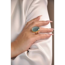 Kadir Jewellery 22 Ayar Altın Kaplama Kadın Fosil Taşlı Yüzük Çok Renkli