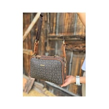 Just Polo Orijinal Kadın Emprime Suni Deri Orta Boy Lüks Tasarım Omuz Çantası Shopper 232053pc Kahverengi - Taba