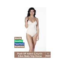 Özel Lazer Kesim İz Göstermez Toparlayıcı Askılı Çıtçıtlı Push Up Slip Body Zıbın Korse Ten