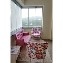 Azra Mobilya Çay Seti Oturma Grubu Oturma Takımı Koltuk Takımı Ahşap Mobilya Takımı Balkon Bahçe Mobilyası Çiçekli-pembe