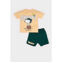 DeFacto Erkek Bebek Snoopy 2'li Takım Kısa Kollu Tişört Beli Lastikli Şort E6920A525SMOG283 Turuncu