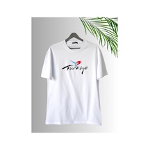 Dafri Türkiye Baskılı Sıfır Yaka Kaliteli Pamuklu T-shirt Beyaz