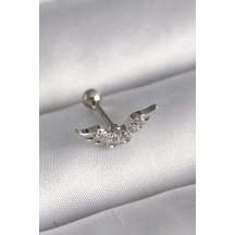 316l Çelik Gümüş Renk Zirkon Taş Detay Kanat Model Tragus Piercing 5886 Çok Renkli