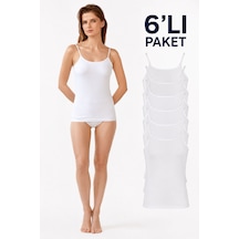 Berrak Kadın İp Askılı Penye Atlet Likralı Pamuku Bayan 6 Lı Paket Beyaz