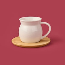 Mienn Bambu Tabaklı Geniş Fincan Seti - Açık Kahverengi / Beyaz - 100 Ml Çok Renkli