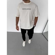Barlashive Erkek Yazlık Baskılı Tişört Bisiklet Yaka Kısa Kol Regular Fit T-shirt - Beyaz Çok Renkli