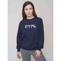 Göktürk Türk Baskılı Indigo Mavi Kadın Sweatshirt