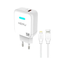 HEPU HP618L QC3.0 18W Seyahat Şarj Aleti USB-Lightning Kablo Set