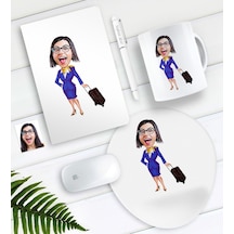 Kişiye Özel Uçuş Görevlisi Hostes Karikatürlü Defter Kalem Kupa M
