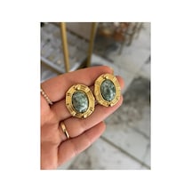 Vintage Model Gold Çerçeveli Sedefli Küpe Altın