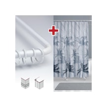 Tropik Home Fırtına Desen Banyo Perdesi Askı  180x200cm Tek Kanat Gri Duş Perdesi, L Boru  Diğer