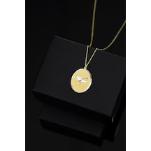 925 Ayar Gümüş Gold Kaplama Mikail Meleği Plaka Kolye UVPTS100148