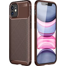 Apple Uyumlu  iPhone 12 Mini Kılıf Auto Focus Karbon Kapak Kahverengi