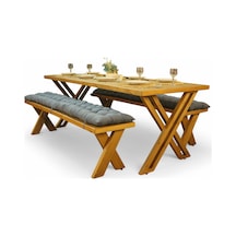 Neiwel Ken Doğal Ahşap Banklı Yemek Masası Takımı-120-300 Takım Açık Ceviz