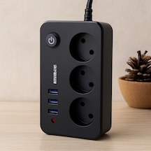 Termal Akım Korumalı Uzatma Kablo 3 Prizli 3 Usb Anahtarlı Siyah 2mt Diğer