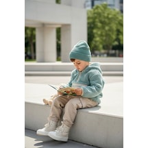 Miniğimin Cicileri Kanguru Cep Detaylı Kapüşonlu Unisex Çocuk Polar Sweat - Yeşil