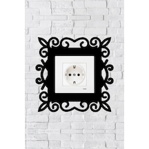 Desen Dekoratif Priz Çerçevesi İç Ölçü 8,4x8,4 Cm Dekoratif Priz - Anahtar Çerçevesi - Duvar Susu Siyah
